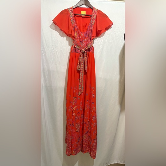Anthropologie Maeve Size 00p Blushed Paisley Maxi Shift Dress Tie Front Or Back - Picture 3 of 9